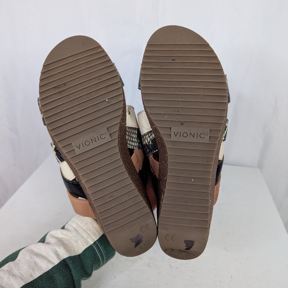 Vionic Tara Ray Snakeskin Leather Wedge Slide Sandals Heels - Size - Picture 6 of 7
